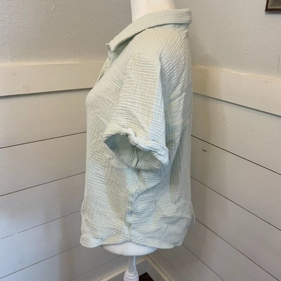 Lucky Brand Waffle Knit Light Mint Green Soft Button-Down Blouse‎ Women's Size L - Picture 2 of 7